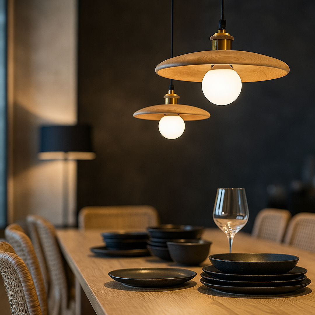 Scandinavian Wooden Pendant Lamp – Glass Art LED Ceiling Light