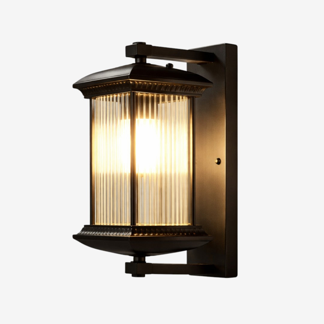 Outdoor Wall Lantern – Classic Ribbed Glass With Dark Metal Frame