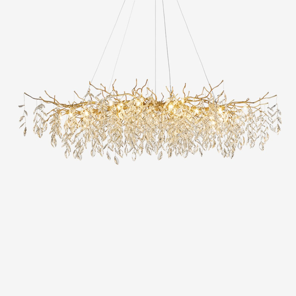 Glass Chandelier – French Style Gold Branch Design With Crystal Leaf Details