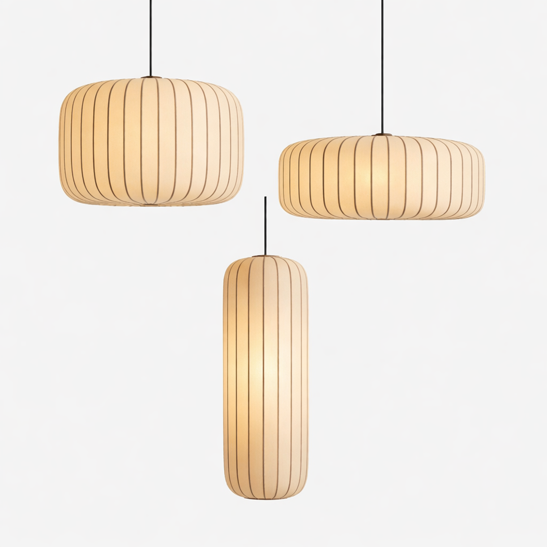 Ribbed Silk Pendant Lamp – Soft Geometric Japandi Inspired Design