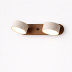 Travertine Wall Lamp – Minimalist Bathroom Vanity Design With Wood Accent
