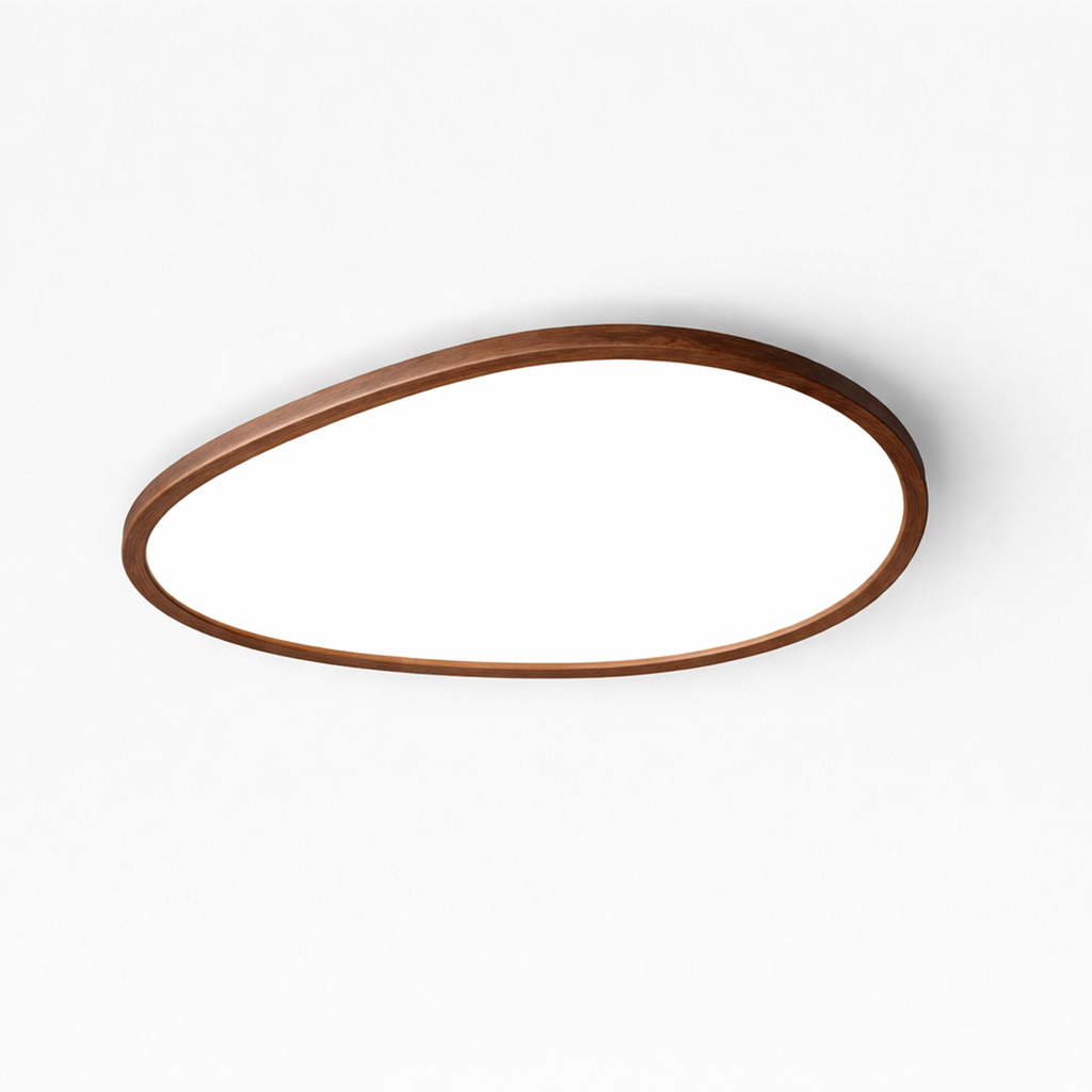 Ultra Slim Dark Wood Ceiling Lamp – Minimalist Natural Panel Design