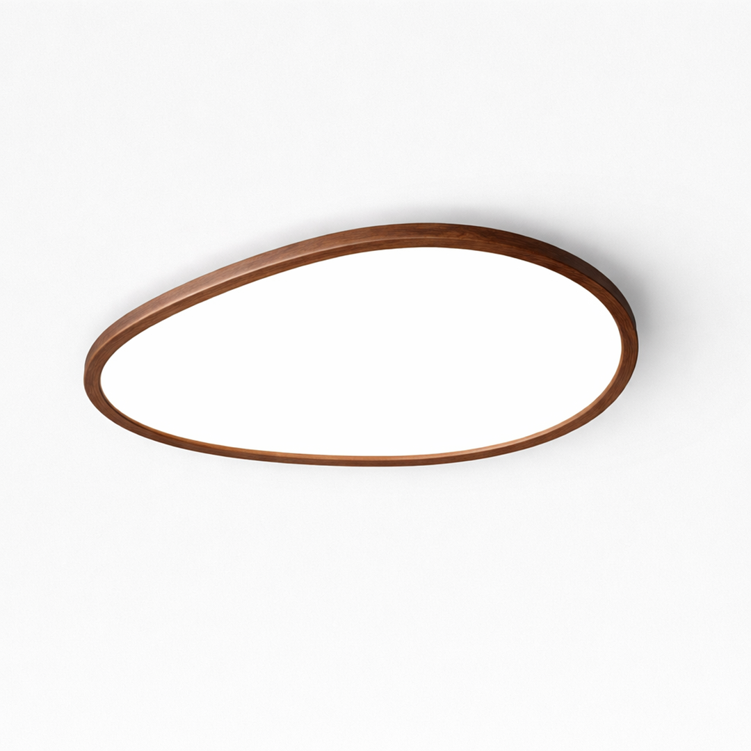Ultra Slim Dark Wood Ceiling Lamp – Minimalist Natural Panel Design