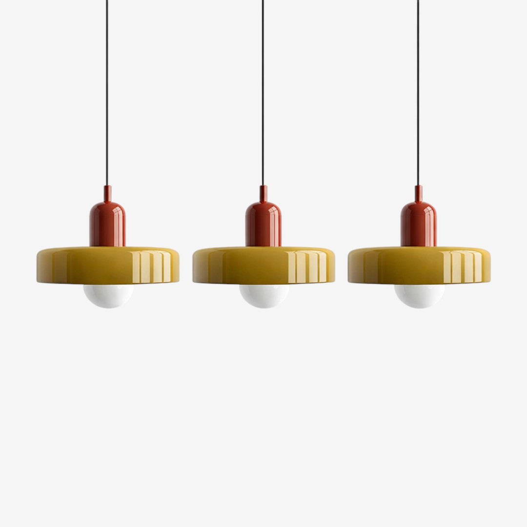 Triple Glass Pendant Lamp – Retro Inspired Colorful Dining Table Design