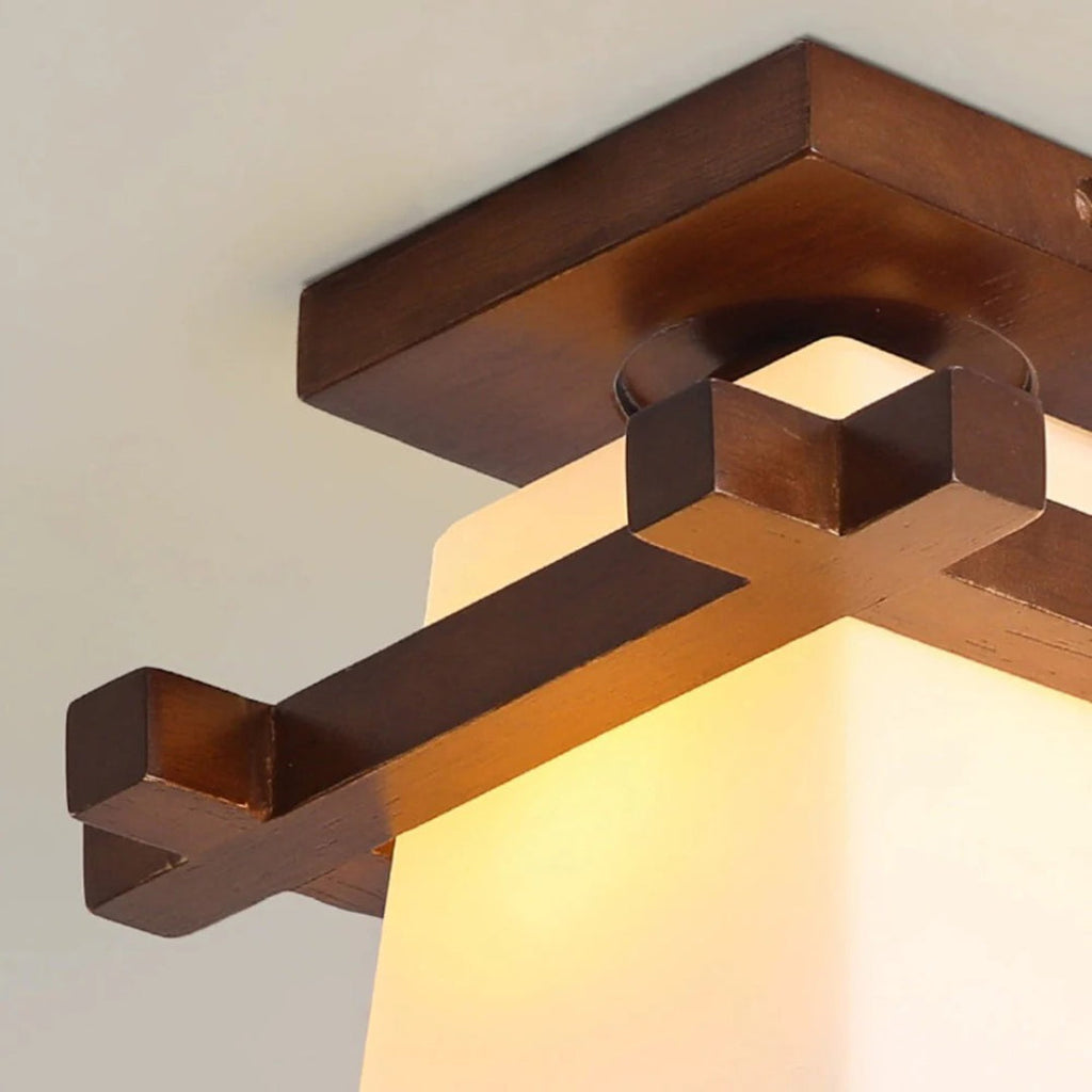 Japanese Wooden Square Ceiling Light