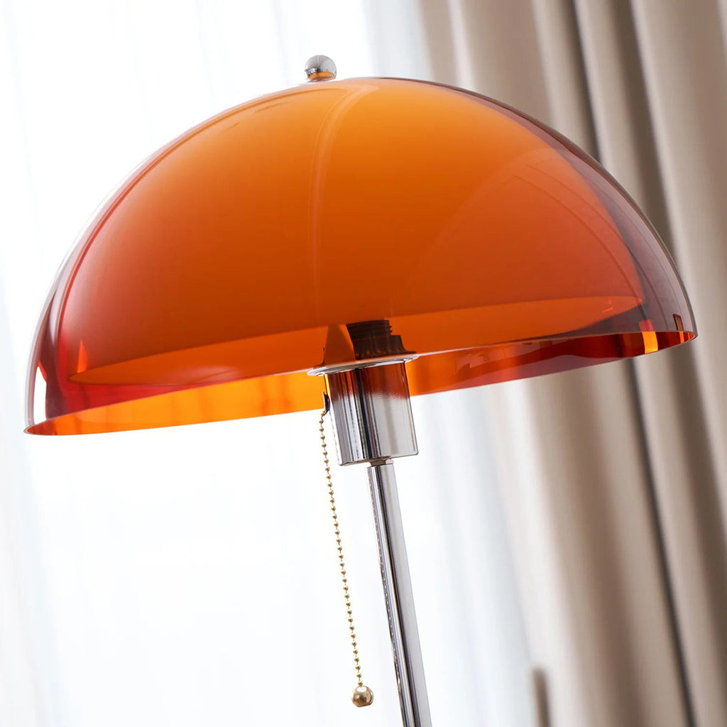 Amber Glass Floor Lamp – Retro Style With Walnut Wood And Metal Base
