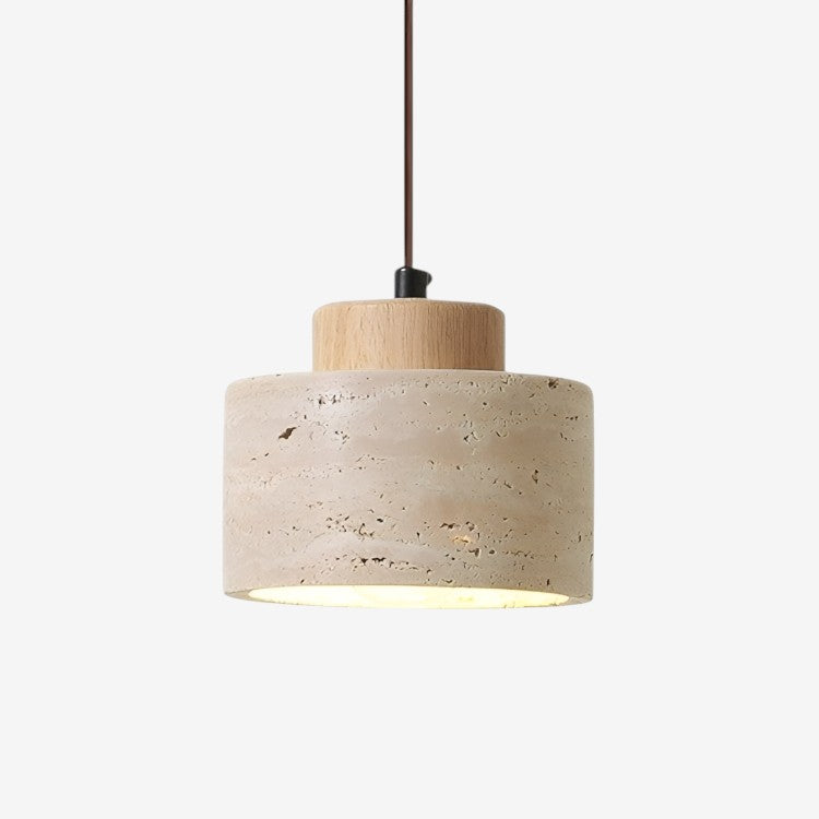 Travertine Stone Pendant Lamp – Cylindrical Natural Texture Minimalist Design