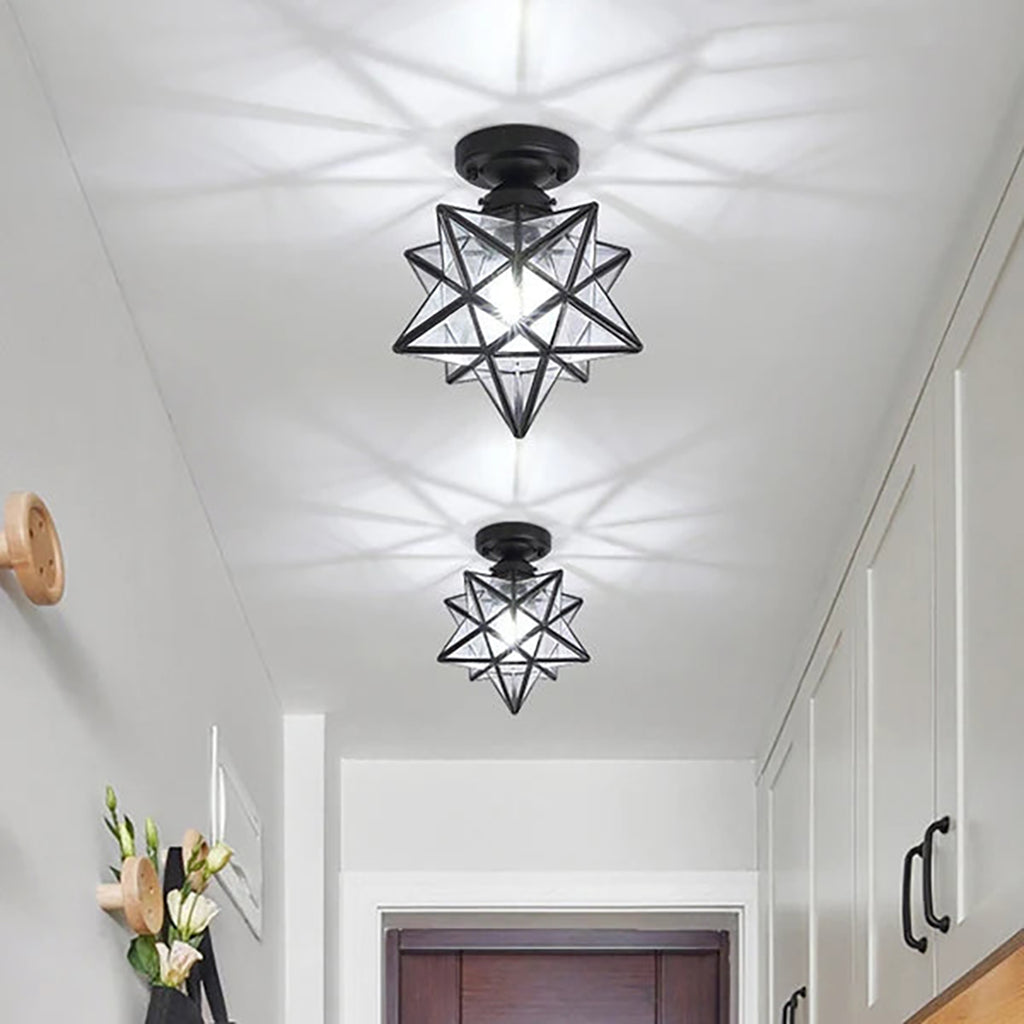 Star Shaped Ceiling Lamp – Geometric Sculptural Design With Gold Accents