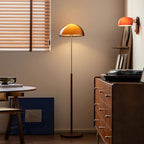 Amber Glass Floor Lamp – Retro Style With Walnut Wood And Metal Base