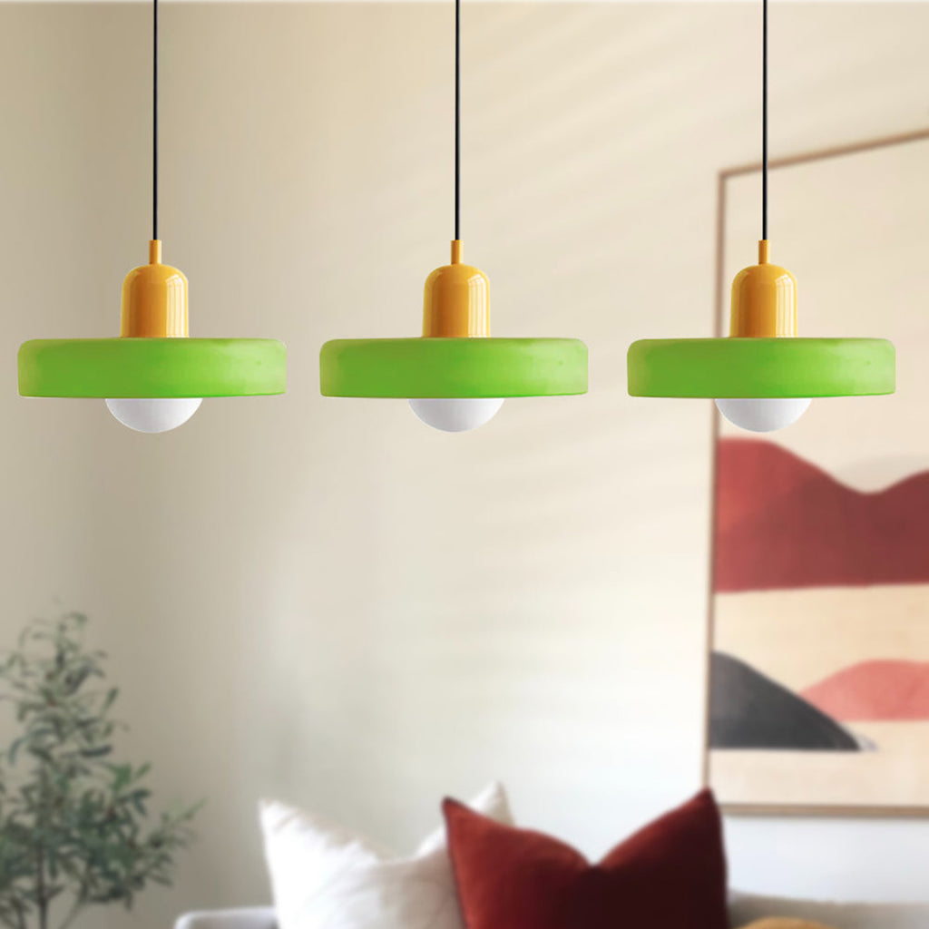 Triple Glass Pendant Lamp – Retro Inspired Colorful Dining Table Design