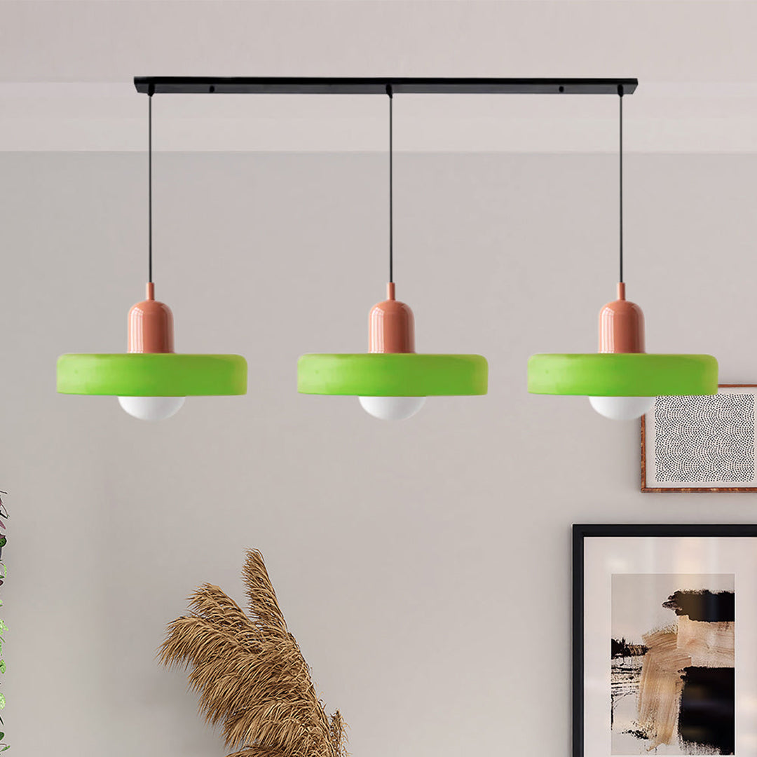 Triple Glass Pendant Lamp – Retro Inspired Colorful Dining Table Design