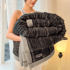 Ribbed Plush Throw Blanket Soft Fleece Bedspread Cozy Winter Blanket