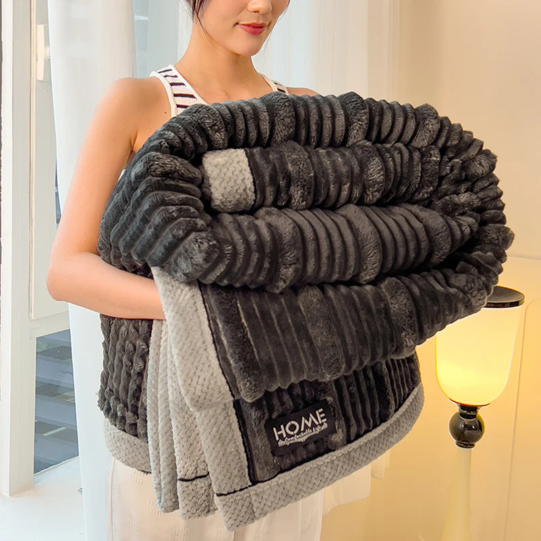 Ribbed Plush Throw Blanket Soft Fleece Bedspread Cozy Winter Blanket