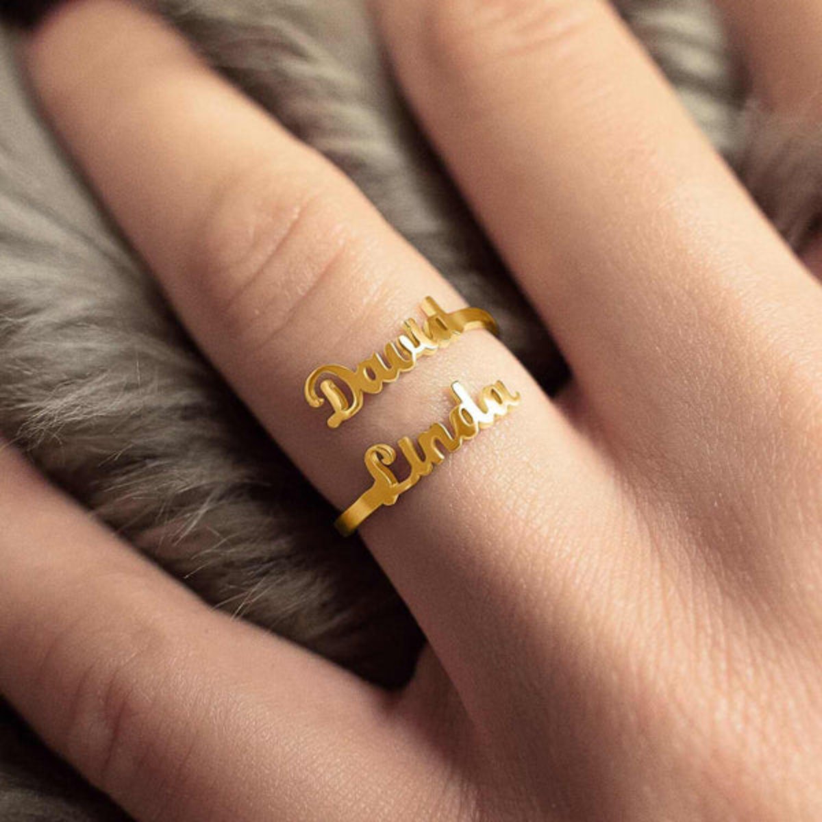 Personalized Double Name Ring | Custom Adjustable Wrap Ring | Stainless Steel Personalized Jewelry Gift for Women and Men