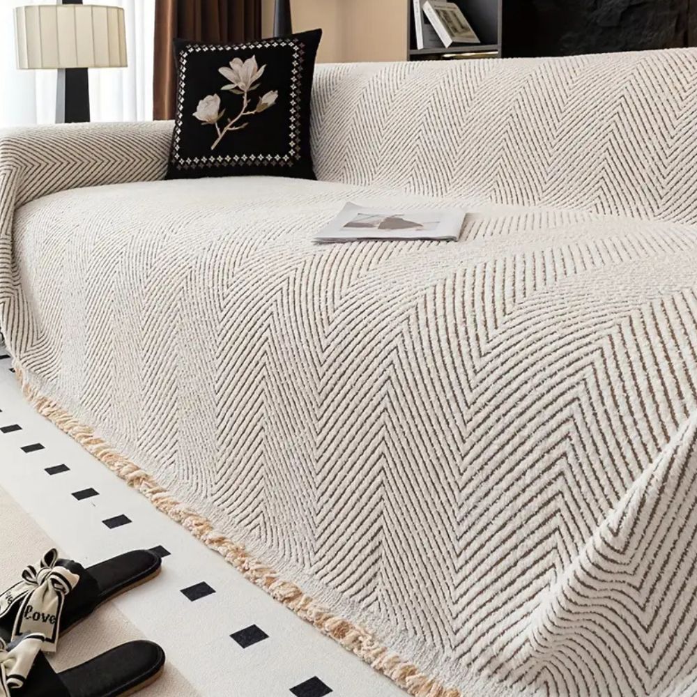 Sofa Cover Microfiber Blend | Classic Herringbone Pattern | Anti-Slip Furniture Protector Against Stains and Pet Hair