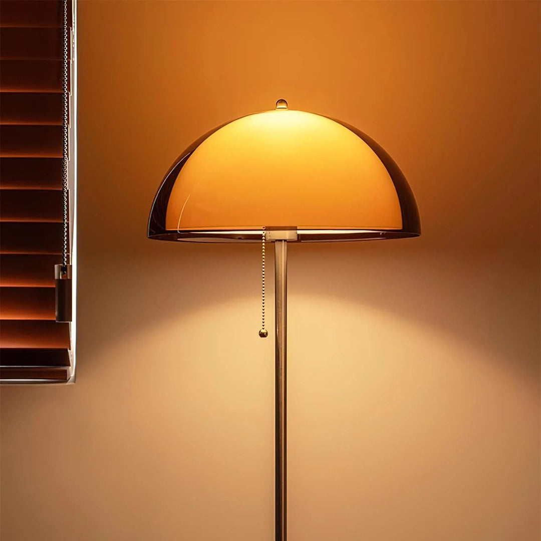 Amber Glass Floor Lamp – Retro Style With Walnut Wood And Metal Base