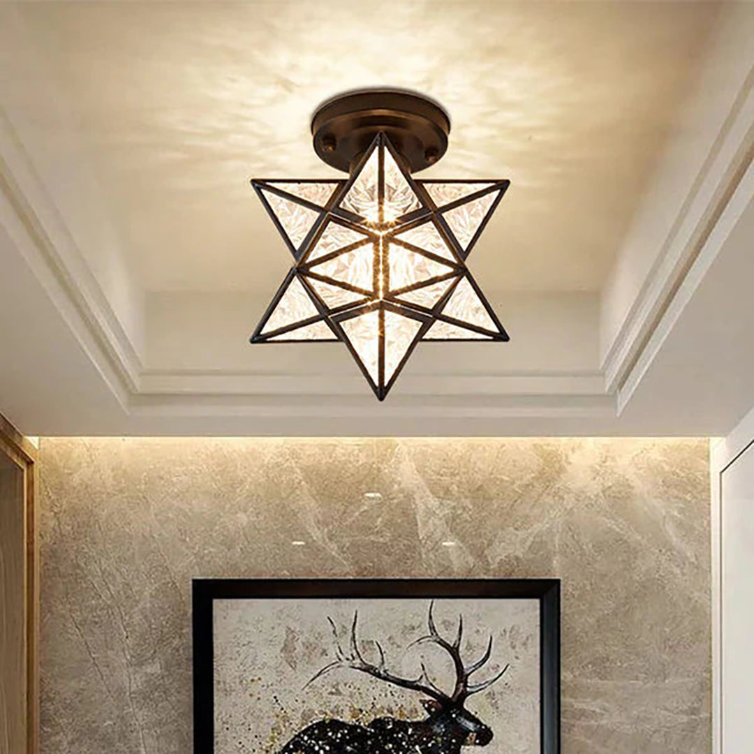 Star Shaped Ceiling Lamp – Geometric Sculptural Design With Gold Accents