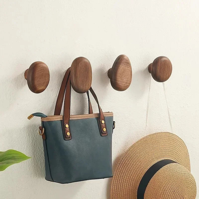 Wall Hooks Solid Wood Set of 4 | Organic Pebble Shape | Handcrafted Decorative Storage for Hallway Bathroom or Bedroom