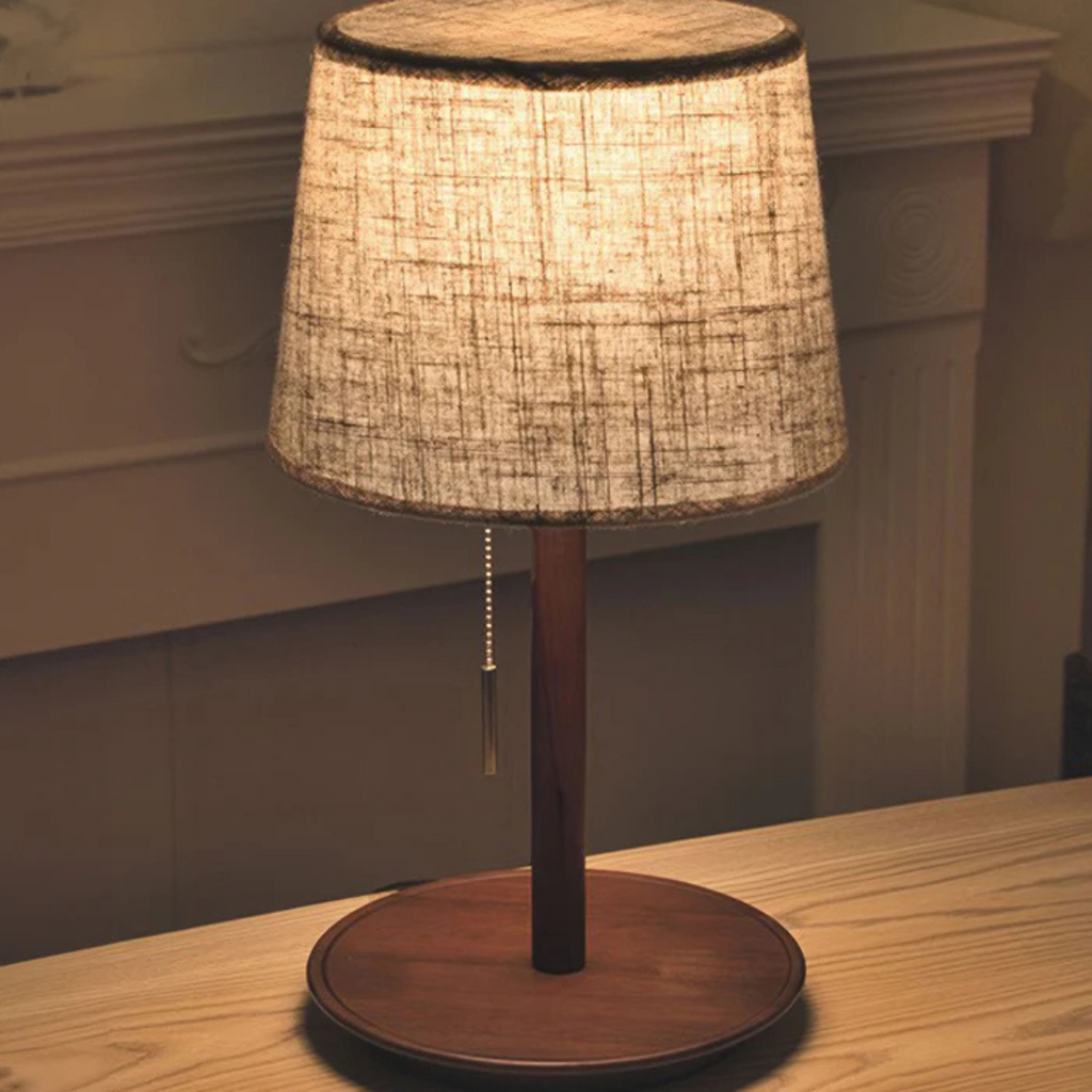 Nordic Wood Table Lamp Fabric Shade Bedside Light Modern Accent Lamp