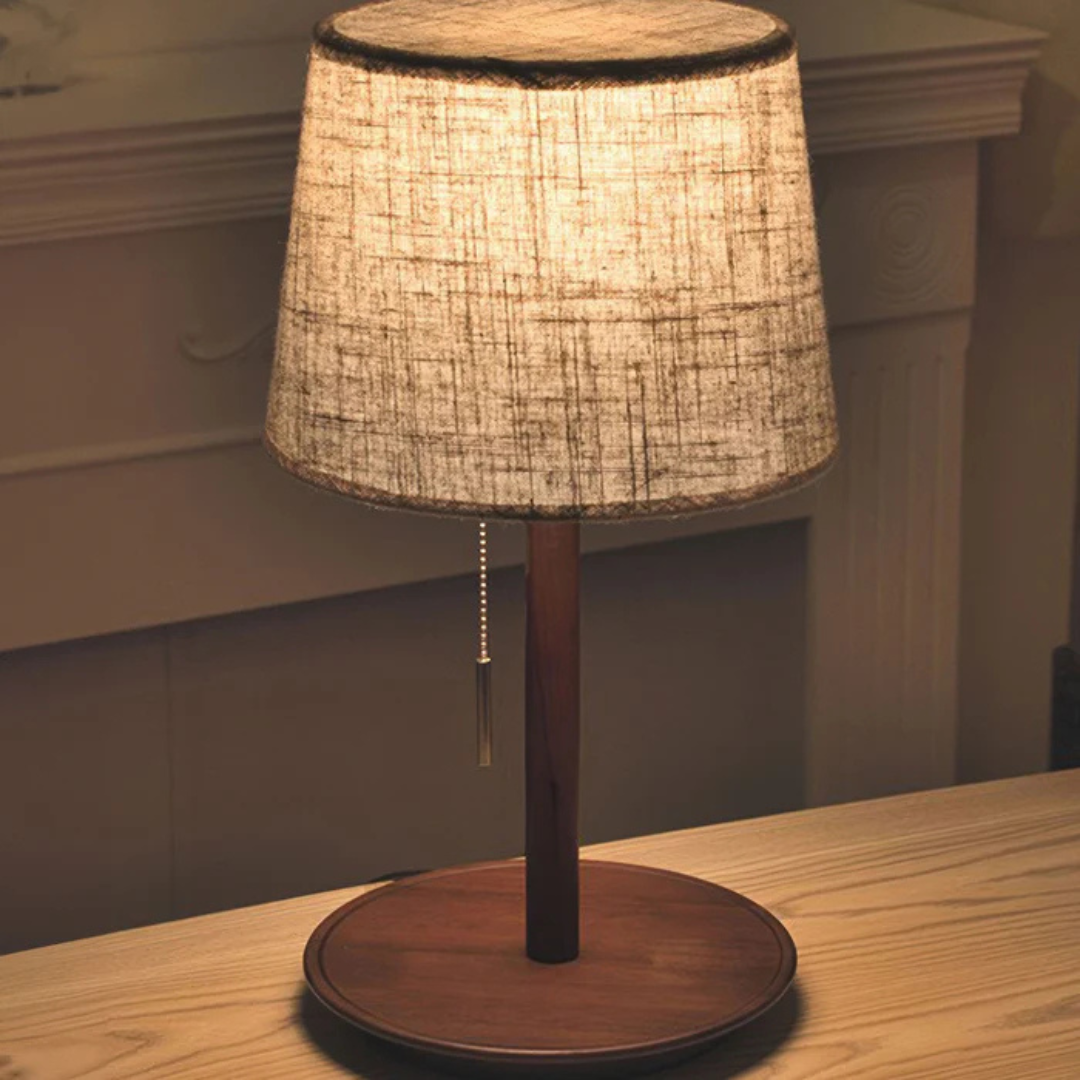 Nordic Wood Table Lamp Fabric Shade Bedside Light Modern Accent Lamp
