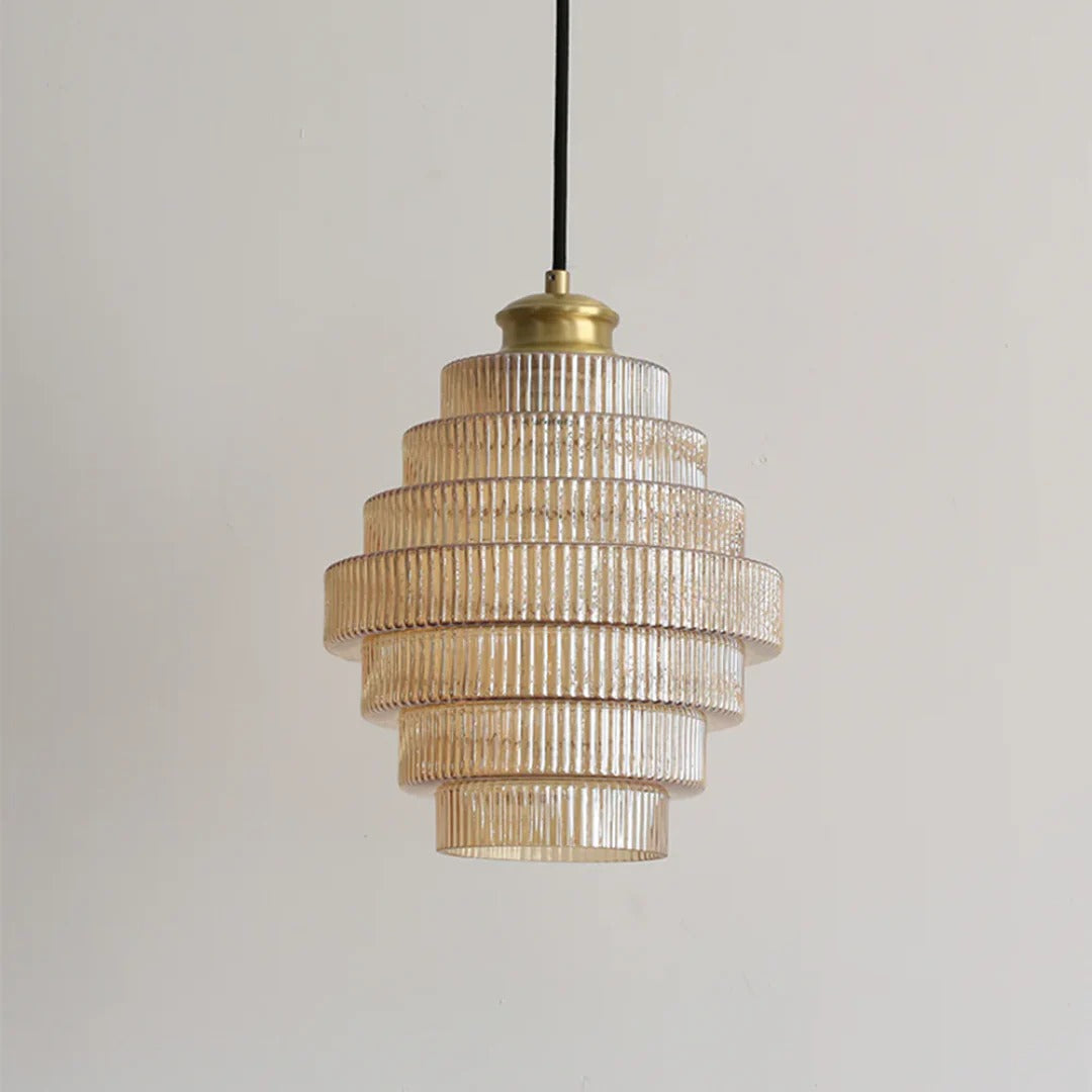 Art Deco Ribbed Glass Pendant Light