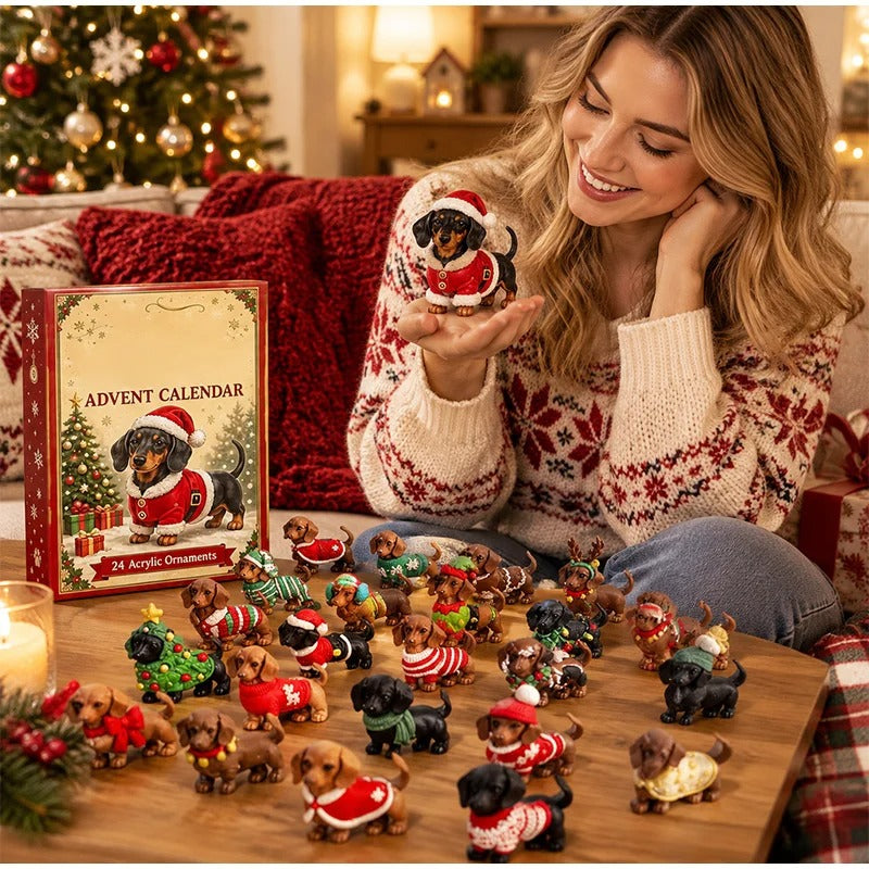 New 2026 Christmas Advent Calendar 24 Days Countdown Calendar 3D Cute Dog Dachshund Ornament Christmas Decoration Gift Calendar