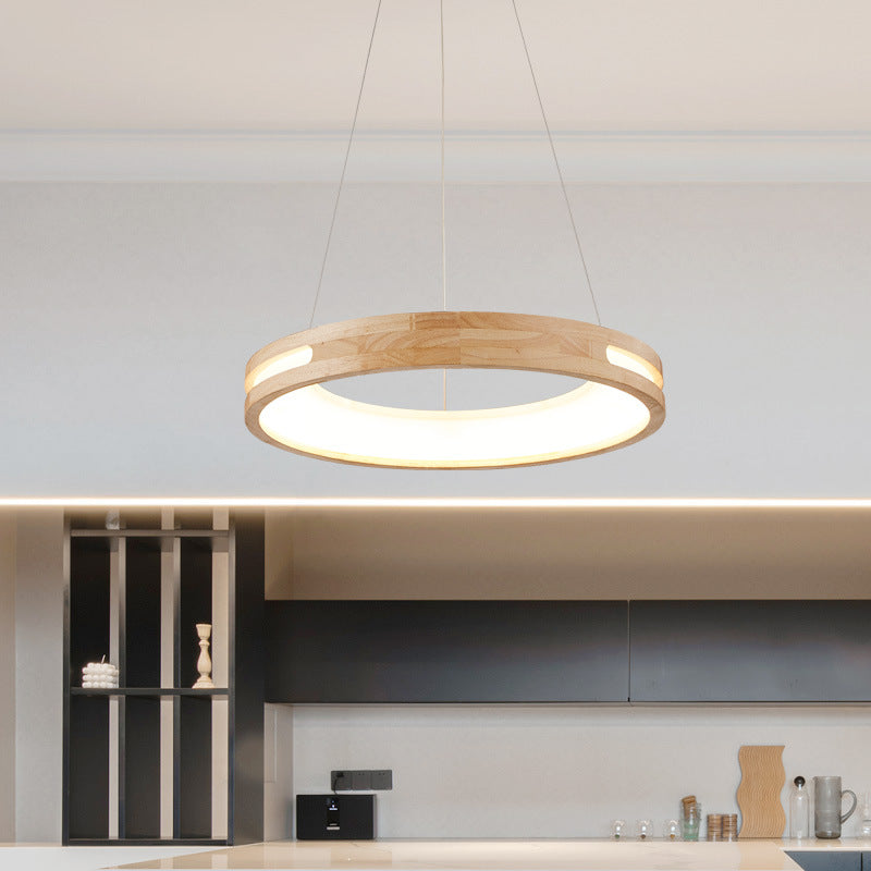 Ring Pendant Light Wood and Acrylic | Modern Minimalist Style | Uniform LED Illumination for Dining and Living Rooms