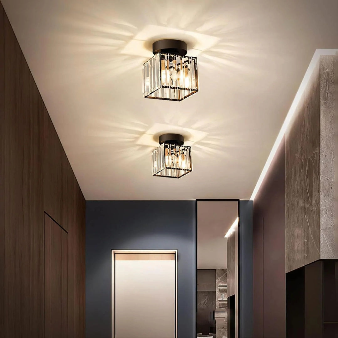 Crystal Metal Cube Ceiling Light