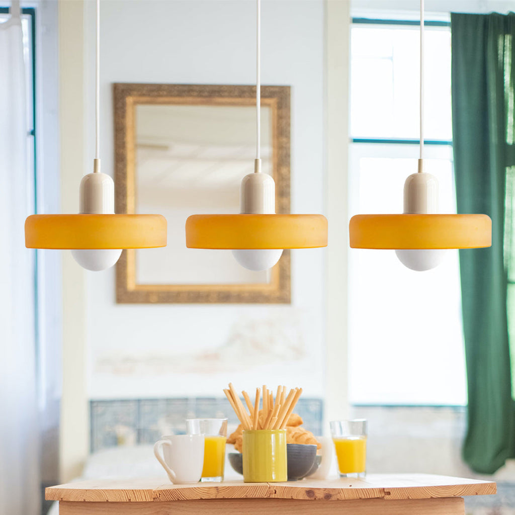 Triple Glass Pendant Lamp – Retro Inspired Colorful Dining Table Design