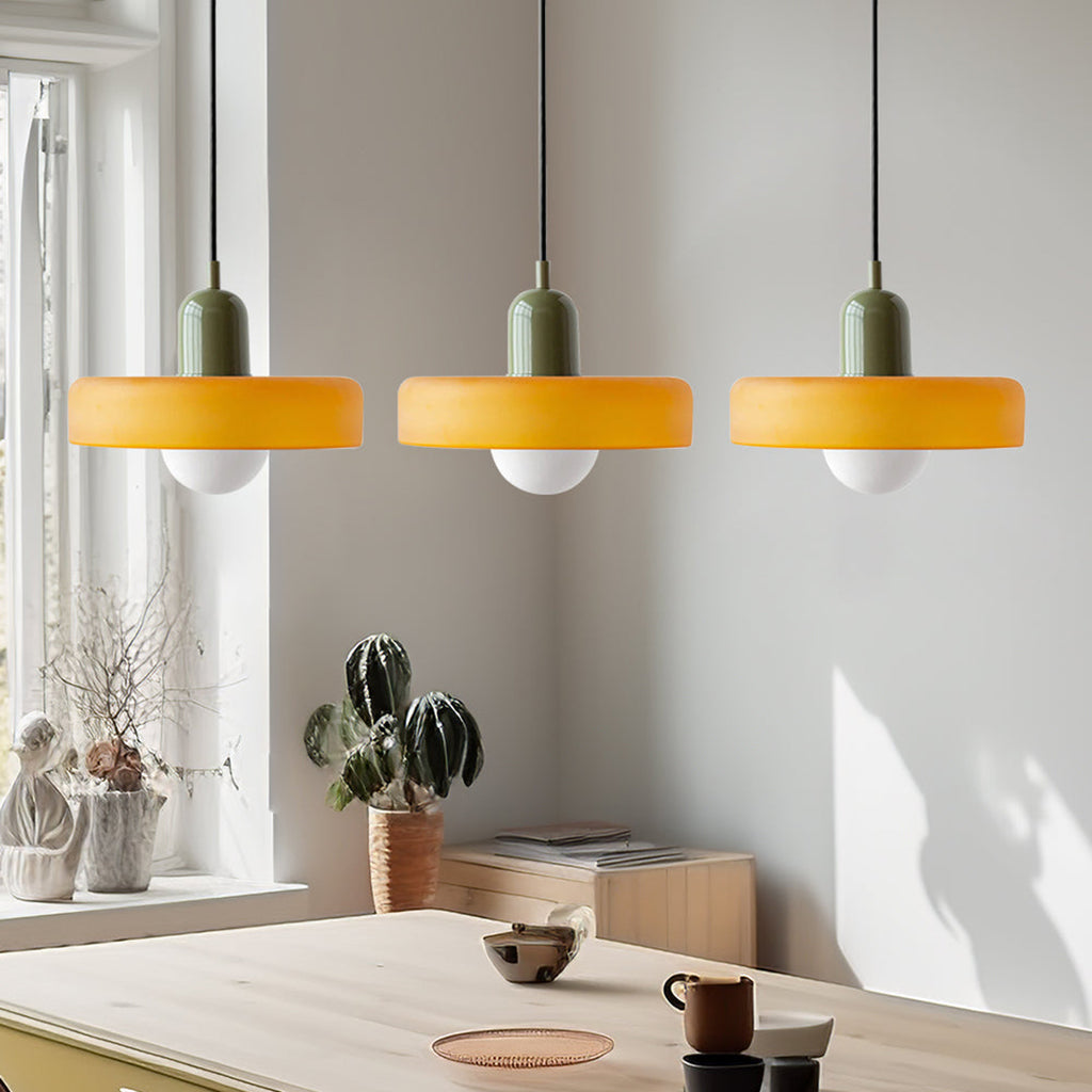 Triple Glass Pendant Lamp – Retro Inspired Colorful Dining Table Design