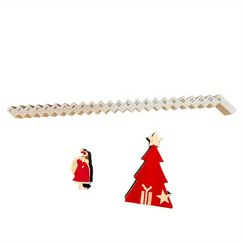Wooden Santa Claus Advent Calendar - 24 Day Christmas Countdown Tabletop Holiday Decoration with Santa Climbing Ladder