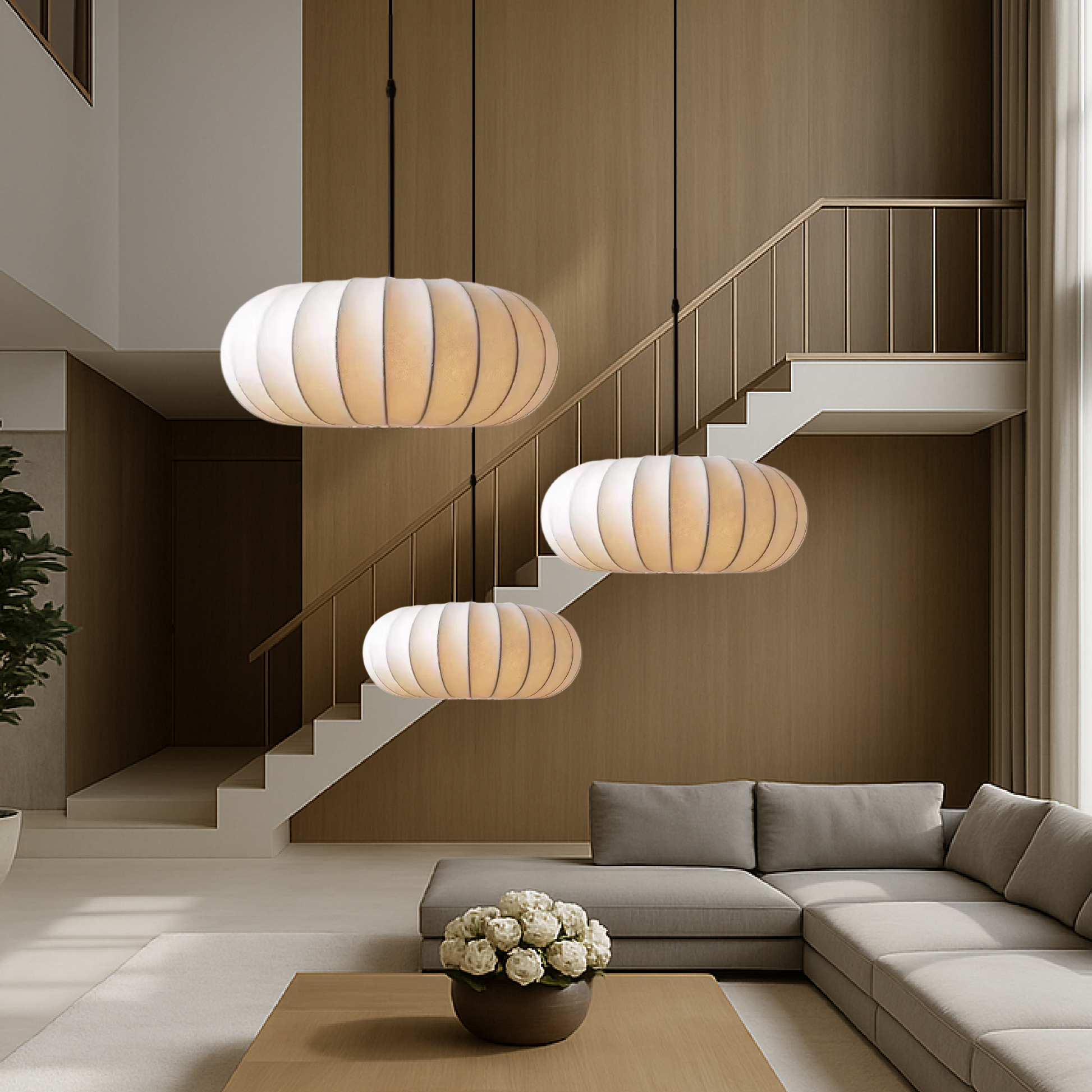 Layered Silk Pendant Lamp – Organic Sculptural Design For High Ceilings