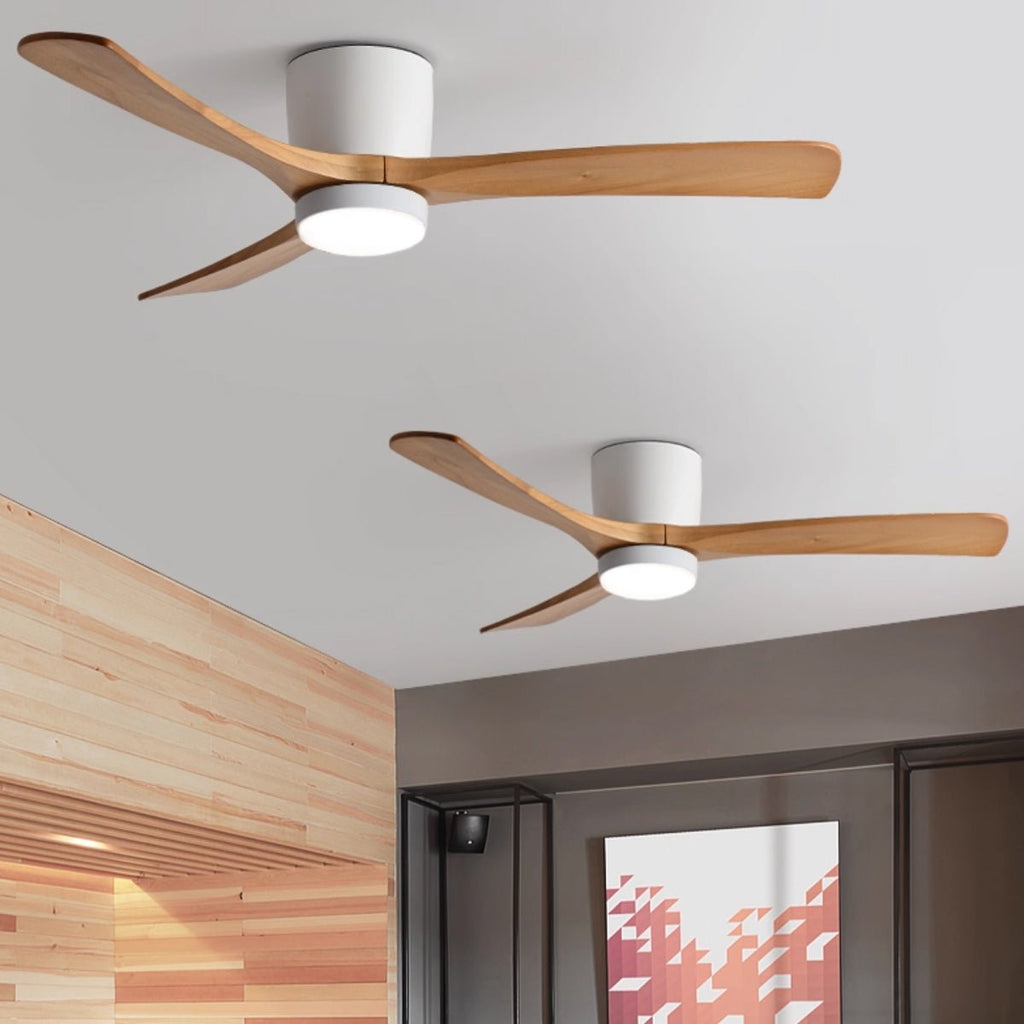 Ceiling Fan with Light Sycamore Wood Blades | Silent 6-Speed DC Motor | Flush Mount Nordic Design for Home Interiors