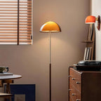 Amber Glass Floor Lamp – Retro Style With Walnut Wood And Metal Base