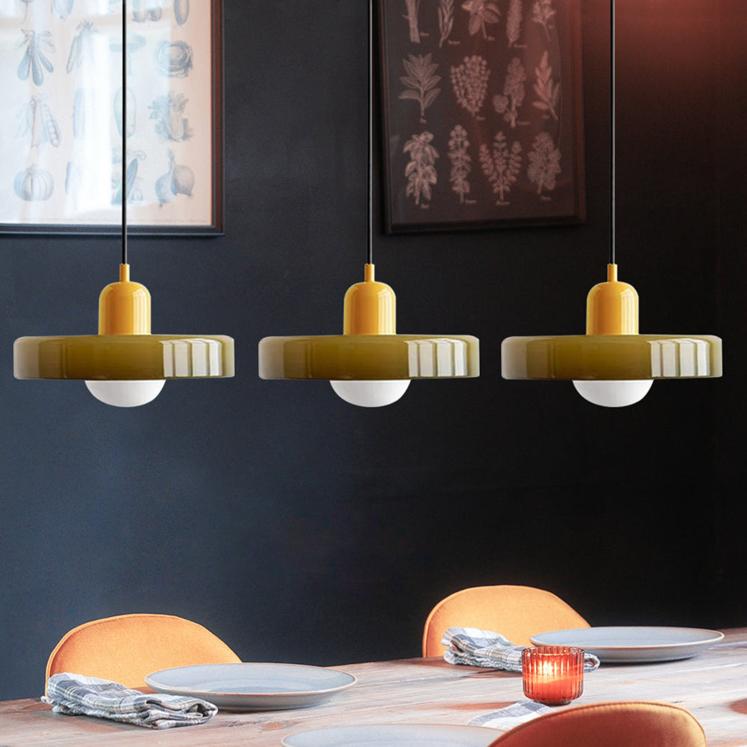 Triple Glass Pendant Lamp – Retro Inspired Colorful Dining Table Design