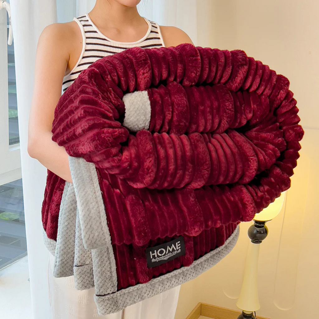 Ribbed Plush Throw Blanket Soft Fleece Bedspread Cozy Winter Blanket