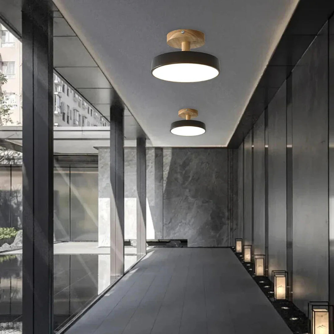 Green Ceiling Lamp – Modern Minimalist Design With Wood And Gold Accents