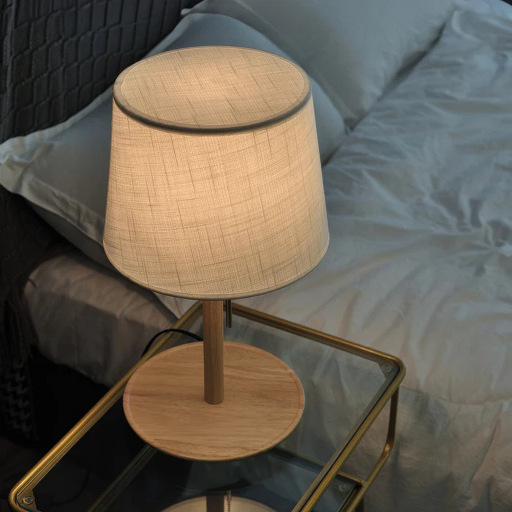 Nordic Wood Table Lamp Fabric Shade Bedside Light Modern Accent Lamp