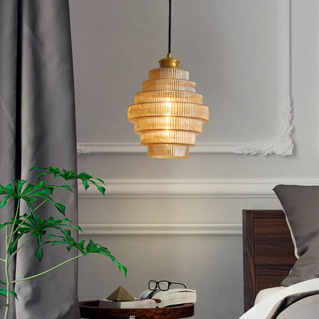 Art Deco Ribbed Glass Pendant Light