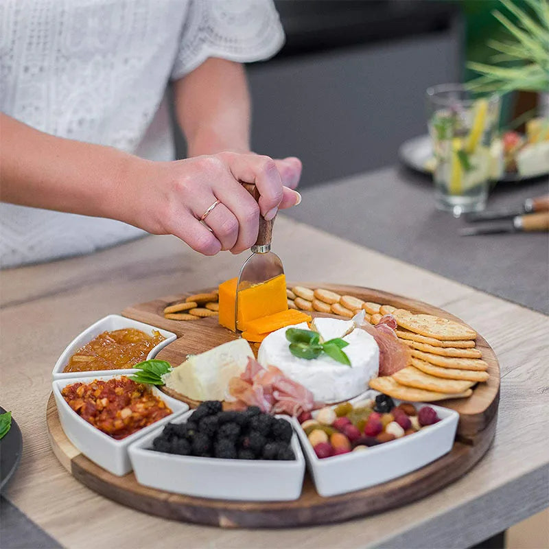 Acacia Cheese Board Set Ceramic Serving Tray Charcuterie Platter