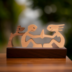 Handmade Wooden Dog & Owner Statue