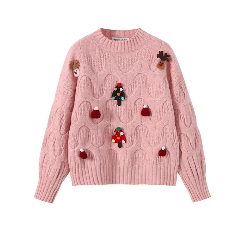 Women's V-Neck Knit Sweater with Large Bow – Elegant Batwing Sleeve Pullover