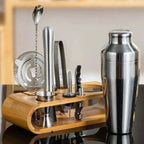 Stainless Steel Cocktail Shaker Set Bartender Kit Bamboo Stand