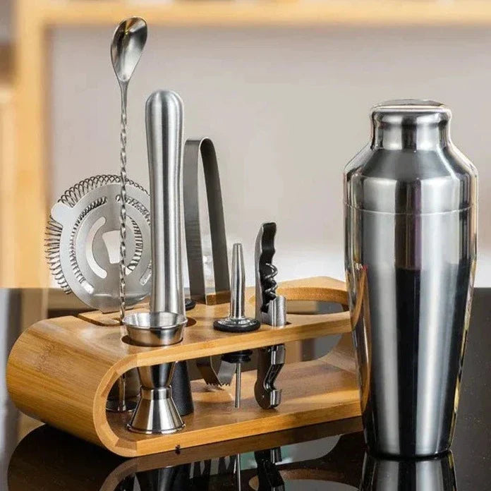 Stainless Steel Cocktail Shaker Set Bartender Kit Bamboo Stand - Image 7