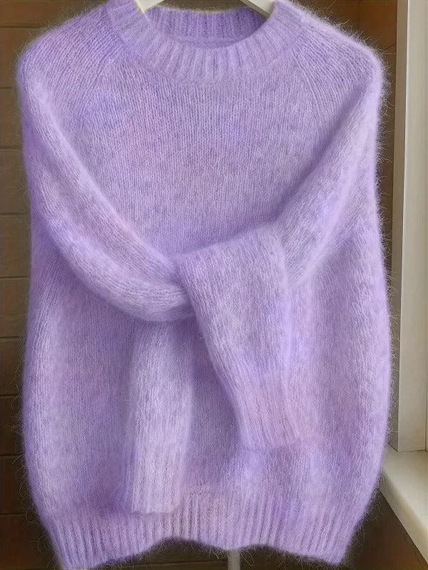 Women's Soft Mohair Blend Sweater – Relaxed Fit Crew Neck Knit Pullover