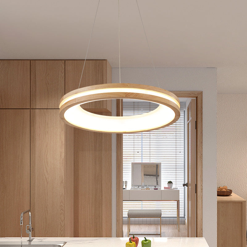 Ring Pendant Light Wood and Acrylic | Modern Minimalist Style | Uniform LED Illumination for Dining and Living Rooms