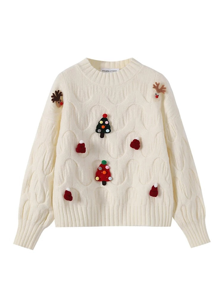 Women's V-Neck Knit Sweater with Large Bow – Elegant Batwing Sleeve Pullover