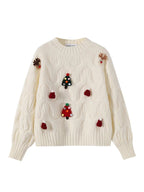 Women's V-Neck Knit Sweater with Large Bow – Elegant Batwing Sleeve Pullover