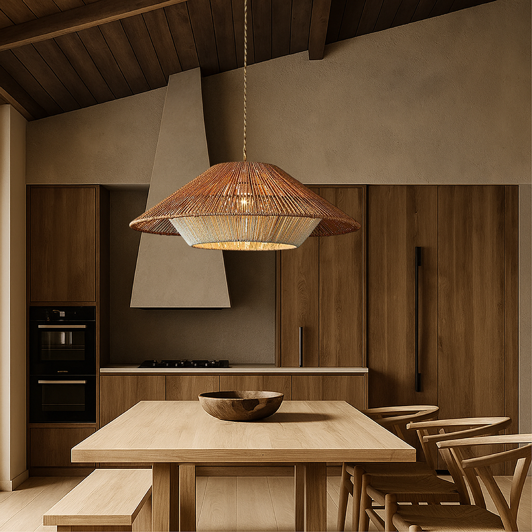 Woven Bamboo Pendant Lamp – Handcrafted Flared Shade Natural Design