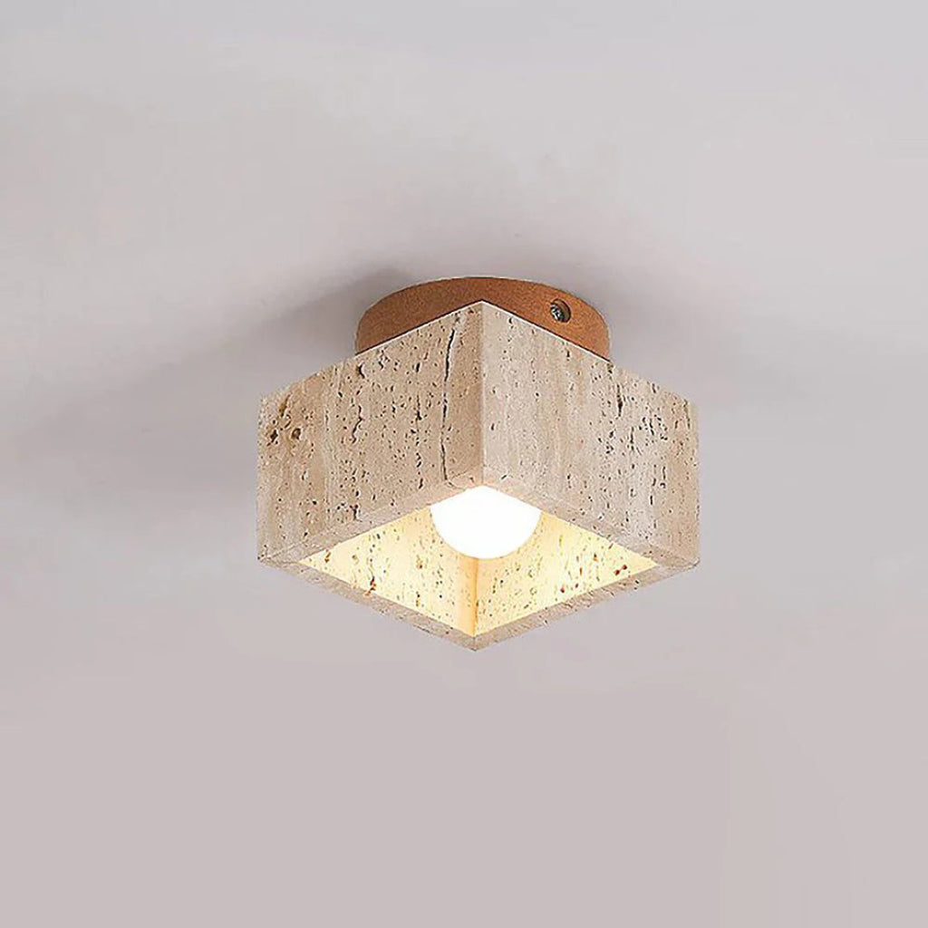 Stone and Wood Cylinder Ceiling Light